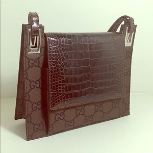 Rare Gucci crocodile and canvas shoulder bag